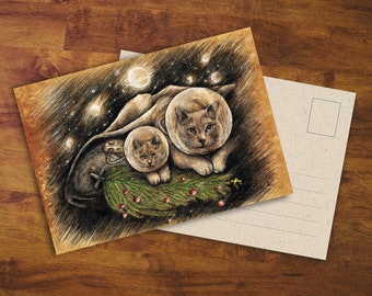 Postcard "Christmas Cats" - Gift, Greeting Card, Christmas Card, Snail Mail, Penpal, Cute Cat, Pet, Holiday Season, Decoration, Art, Drawing