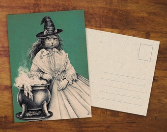 Postcard &quot;Cat Witch&quot; - Gift, Card, Cute, Cat Cute, Drawing, Art, Halloween Cat, Snail Mail, Pet, Spooky Season