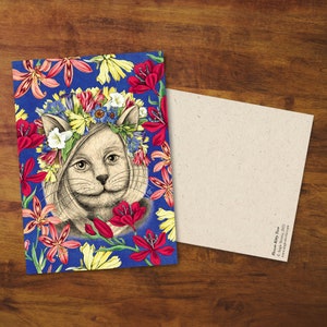 Carte postale « Flower Kitty Tove » - cadeau, carte, jolie carte, dessin, Tove Jansson, courrier postal, cartes postales d'art, Moomins, portrait, illustration