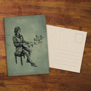 Carte postale « Le Compositeur » - Cadeau, Œuvre d’art, Musicien, Piano, Pianiste, Oskar Schuster, Dessin, Carte rétro, Courrier escargot, Compositeur, Musique, Oiseaux