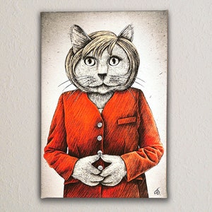 Bundeskitty - Cat Print on Canvas, Angela Merkel as cat, Gift, Germany, Merkel Cat, Cute Print, Original Drawing