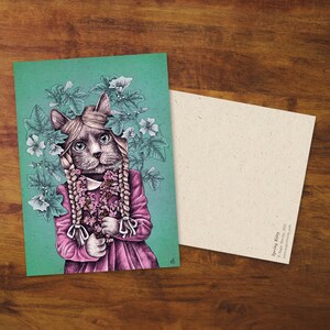 Postkarte "Spring Kitty" - Geschenk, Karte, Zeichnung, Frühling, Katzenkarte, Frühlingskarte, Brief, Süße Katze, Frühlingsgrüße