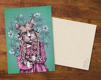 Postcard "Spring Kitty" - Cat Card, Gift, Card, Art, Cute Cat, Spring, Pet, Snail Mail, Cute Art, Girl