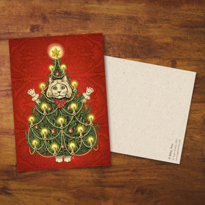 Carte de Noël pour chat « O Kitty Tree » - Cadeau, Dessin, Chat mignon, Saison des Fêtes, Correspondant, Courrier escargot, Arbre de Noël, Carte de vœux, Papeterie