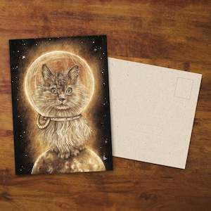 Postcard "Major Timon" - Cat Postcard, Gift, Art, Snail Mail, Cute Cat, Space Cat, Cat Astronaut, Cosmonaut, Cat Drawing, Pet, Cute