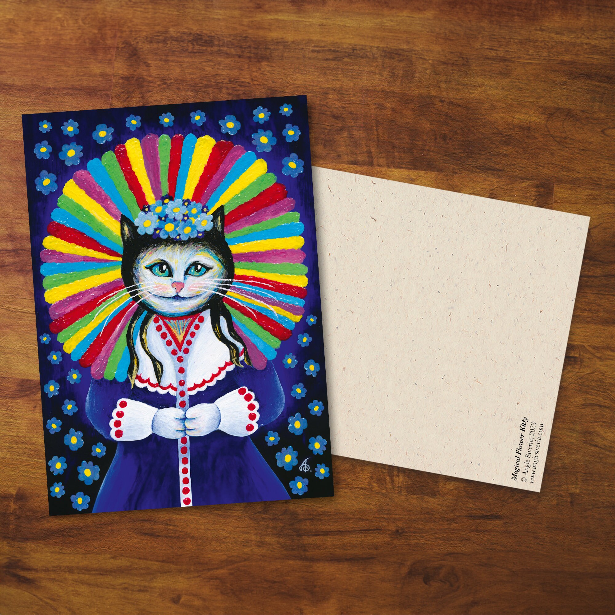 Postcard "Magical Flower Kitty" - Gift, Card, Colorful, Cute Card, Painting, Cat, Snail Mail, Postcard Art, Girl, Portrait, Illustration