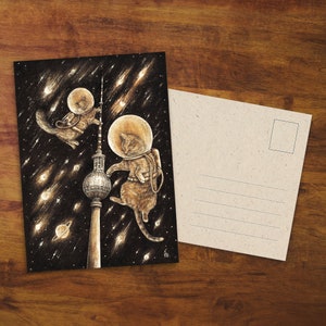 Berlin Postkarte "Cosmocats In Berlin" - Geschenk, Karte, Katzen, Geschenkkarte, Berliner Katzen