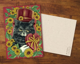 Postcard "Mr. Gentlecat" - Card, Gift, Valentine‘s Day, Snail Mail, Penpal, Love Card, Cute Cat, Heart, Love, Gentleman