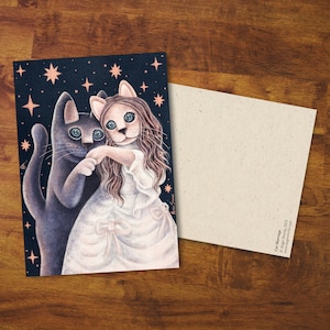 Postkarte "Katzenhochzeit" - Geschenk, Karte, Hochzeit, Valentinstag, Lustige Karte, Haustier, Katzen, Illustration, Katzenkarte