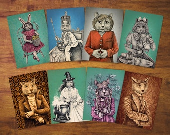 Cat Postcard Set "Cat Characters" - Gift, Card, Art, Drawing, Cute, Snail Mail, Penpal, Pet, Cat Cute, Postcard Set, Cat Portrait