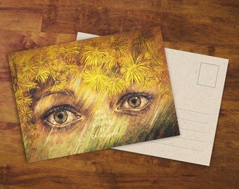 Postcard "And Your Whisper In Dandelion" - Gift, Card, Drawing, Original Art, Flowers, Greeting Card, Snail Mail, Penpal