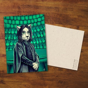 Postkarte Katzenmagier - Geschenk, Kunst, Zeichnung, Karte, Zauberer, Zaubertrank, Magie, Fantasy