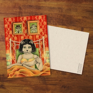 Cartão postal "Kitty de Montmartre" - presente, cartão, cartão de gato, desenho, França, correio tradicional, arte de cartão postal, Paris, arte de gato, ilustração