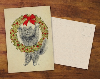 Postcard "Yule Cat" - Christmas Card, Gift, Cat, Cute, Snail Mail, Penpal, Merry Christmas, Holiday, Stationery