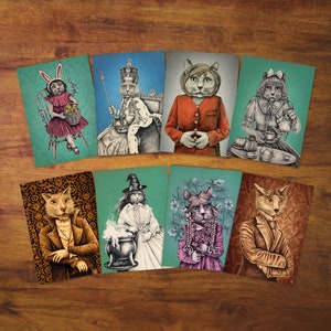 Conjunto de cartão postal de gato "Personagens de gato" - presente, cartão, arte, desenho, fofo, correio tradicional, amigo por correspondência, animal de estimação, gato fofo, conjunto de cartão postal, retrato de gato