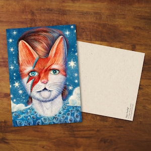 Postal "Ziggy Starfluff" - Regalo, Tarjeta, Tarjeta Linda, Dibujo, David Bowie, Snail Mail, Arte Postal, Ziggy Stardust, Música, Ilustración