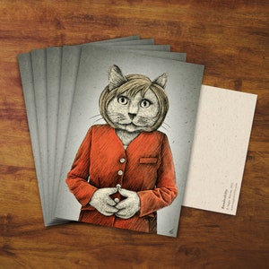 Pack de cartes postales 5x « Bundeskitty » - Angela Merkel en chat - Cadeau, Carte, Chat mignon, Papier de recyclage, Papeterie, Courrier escargot, Correspondant, Allemagne