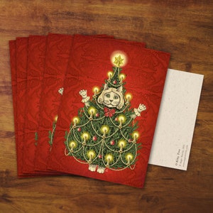 Lot de 5 cartes de voeux de Noël chat « O Kitty Tree » - cadeau, carte de Noël, chat, courrier postal, papeterie, période des fêtes, carte postale