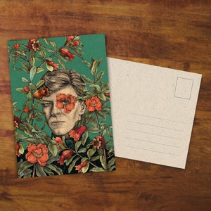 Postcard "The Color of Pomegranates" - David Bowie, Art, Card, Drawing, Gift, Snail Mail, Music, Greeting Card, Penpal, Wall Decoration