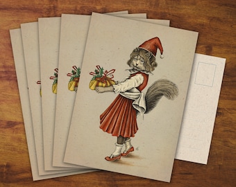 Cat Christmas Card Set 5x "Santa Kitty" - Christmas Card, Gift, Cute Cat, Merry Christmas, Drawing, Penpal, Snail Mail, Card, Greeting Card