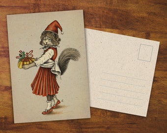 Christmas Cat Card "Santa Kitty" - Gift, Drawing, Greeting Card, Stationery, Cat Cute, Christmas Cat, Holiday Card, Penpal, Snail Mail