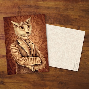 Cartolina "Kafka il gatto" - Regalo, Biglietto, Biglietto gatto, Disegno, Franz Kafka, Posta lumaca, Arte da cartolina, Gatti, Arte del gatto, Illustrazione