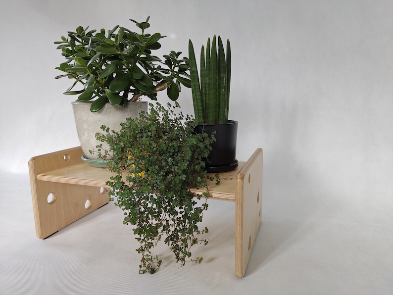 Modern indoor plant shelf, Solid plywood flower rack, Indoor plant display bench, Flower pot table, Plywood flower shelf, Floor shelf stand image 1