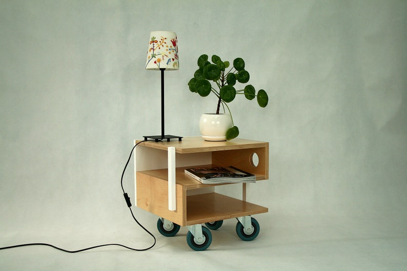 WIL183 Eclectic style mySAM Yellow Yellow table Bedside table Plywood coffee table Side table Furniture Wheels Nightstand