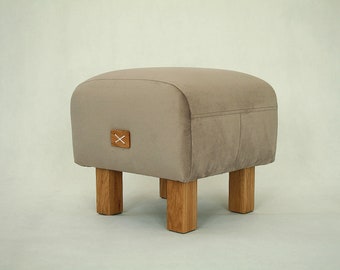 Petit pouf, Pouf rembourré, Banc beige gris, Banc rembourré, Tabouret, Tabouret beige gris, Pouf, Meubles, Pieds en chêne, mySAMshop