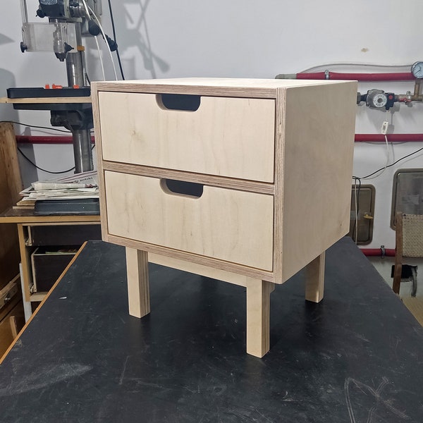 Bed side table with drawers, Nightstand, Plywood side table, End table with two drawers, Small bedside table, Bedside cabinet