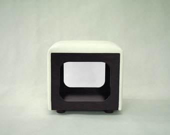 Cat cave, Pouf, Coffee Table, Foot Stool, Bench, White, Seat, Plywood, Furniture, Living room,