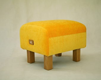 Pouf, Ottoman rembourré, Banc en bois, Banc rembourré, Ottoman jaune, Siège, Pouf, Chaise en chêne, mySAMshop