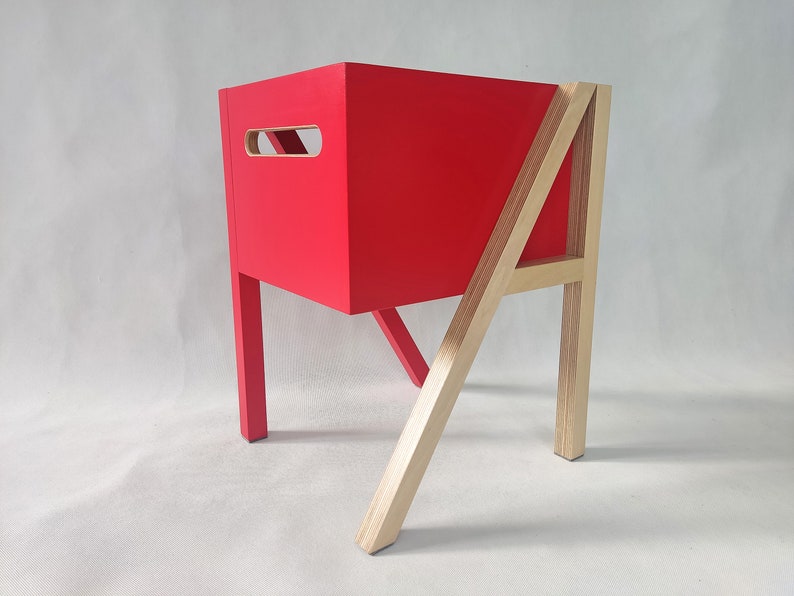 Bedside table, Nightstand, Plywood coffee table, Red, Side table, Bedroom furniture, Bedroom, Lacquer, hand made, LK40 image 1