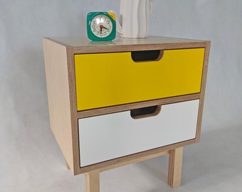 Bed side table with drawers, Nightstand, Plywood side table, End table with two drawers, Small bedside table, 2 drawers nightstand table