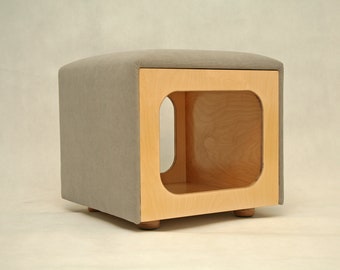 Pouf avec rangement, pouf carré, table basse, repose-pieds, lit pour animal de compagnie, gris, siège, contreplaqué, meubles, salon, mySAMshop