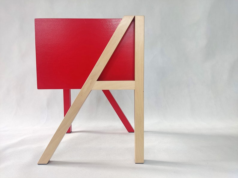 Bedside table, Nightstand, Plywood coffee table, Red, Side table, Bedroom furniture, Bedroom, Lacquer, hand made, LK40 image 3