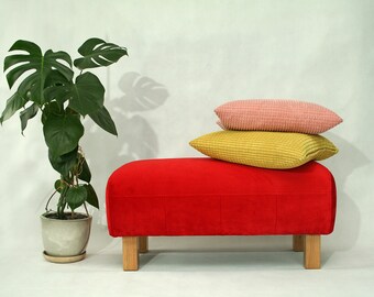 Style Red bench, Upholstered Ottoman Pouf, Upholestered Bench, Pouf Ottoman, Entryway bench, Seat, Furniture, Chair, mySAMshop