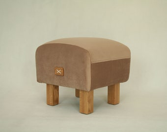 Pouf, Repose-pieds, Pouf rembourré, Tissu velours, Diverses couleurs, Banc rembourré, Repose-pieds fait à la main, Pouf, Meubles, Pieds en chêne