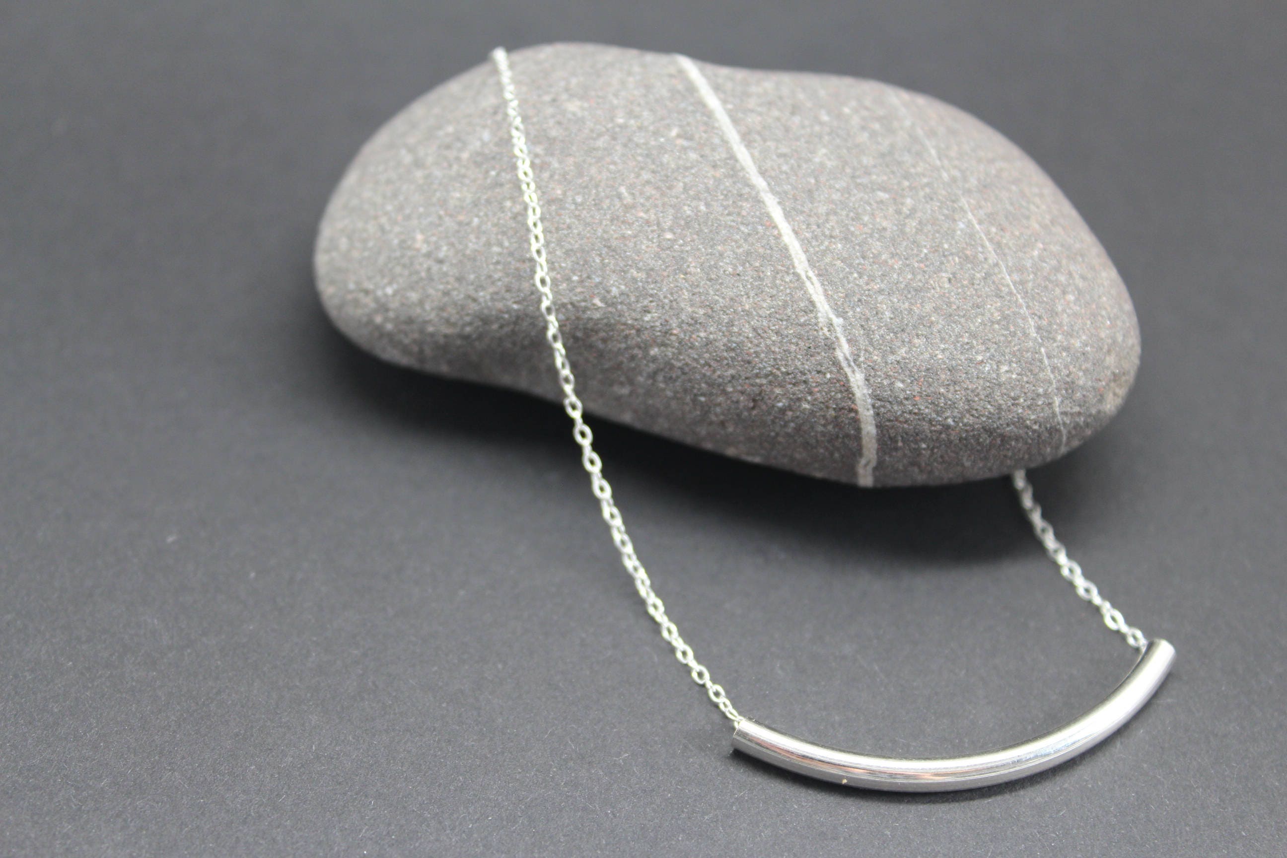 Silver Curved Tube Necklace/silver Curved Bar Etsy UK