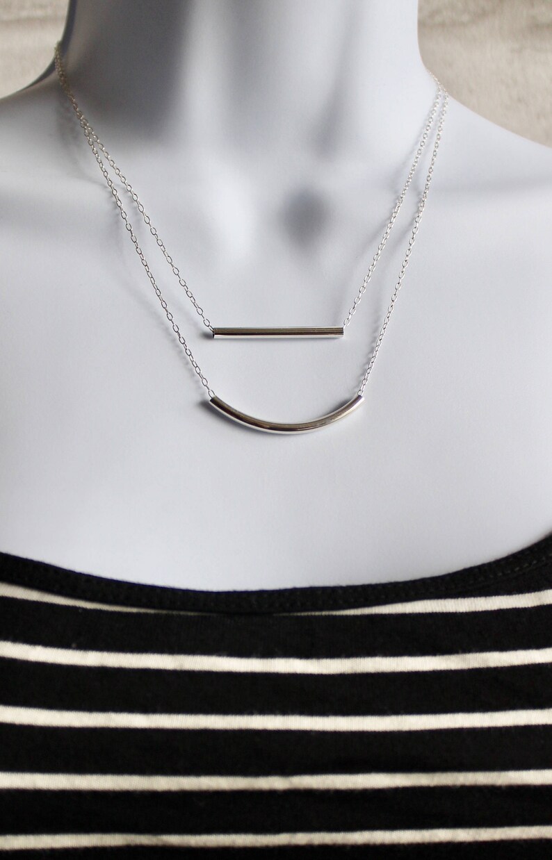 Silver curved tube necklace/silver curved bar necklace/sterling silver tube bar necklace/layering necklace/minimalist necklace/gift for her/ image 7