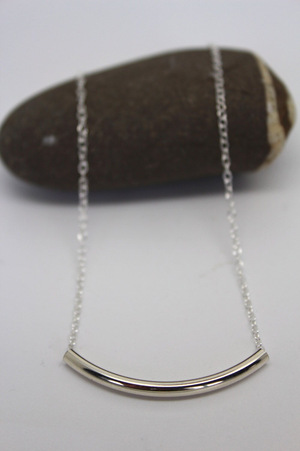 Silver Curved Tube Necklace/silver Curved Bar Etsy UK