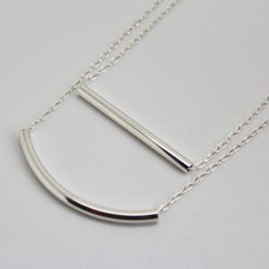 Silver curved tube necklace/silver curved bar necklace/sterling silver tube bar necklace/layering necklace/minimalist necklace/gift for her/ image 8