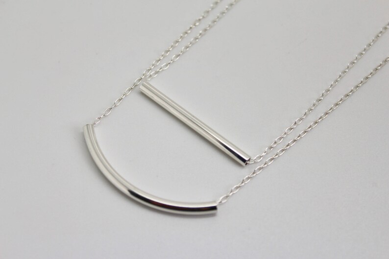 Silver curved tube necklace/silver curved bar necklace/sterling silver tube bar necklace/layering necklace/minimalist necklace/gift for her/ image 8