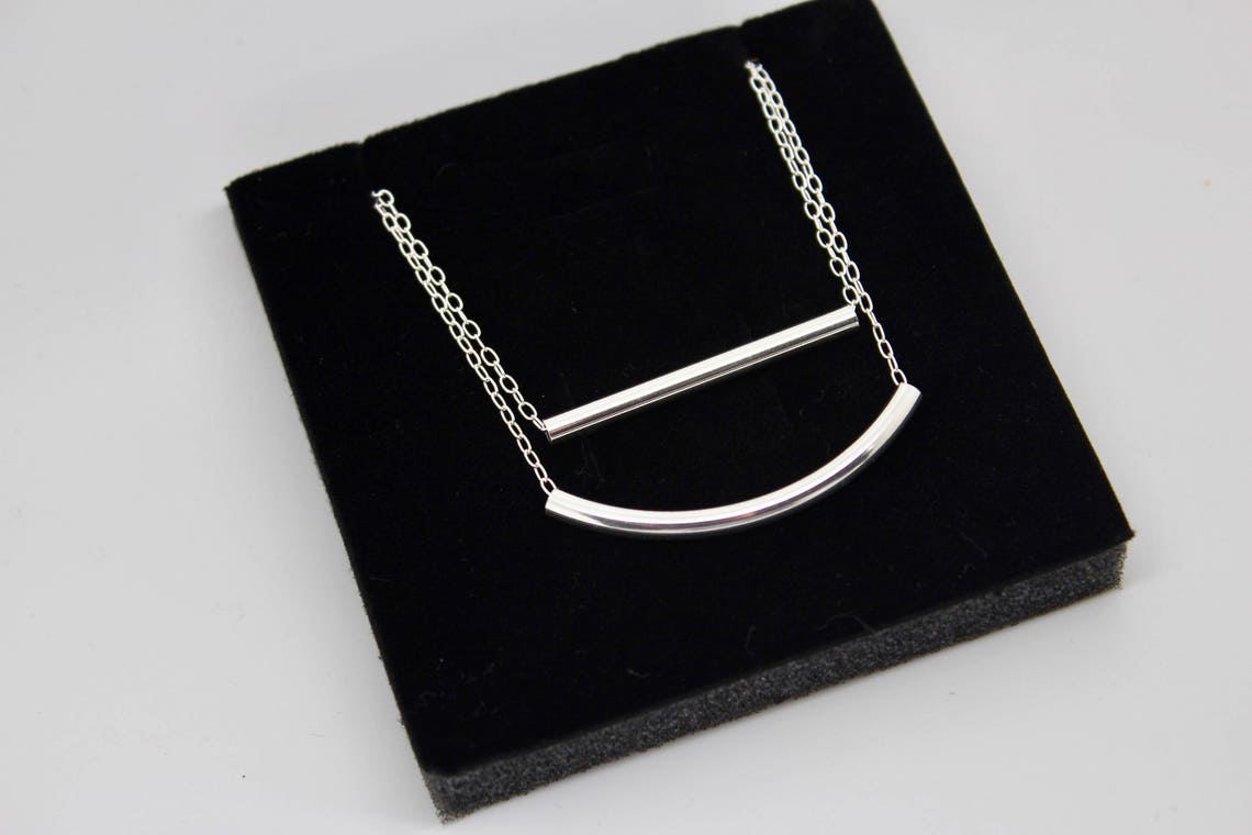 Silver bar necklace/silver tube necklace/horizontal bar Etsy