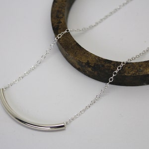 Silver curved tube necklace/silver curved bar necklace/sterling silver tube bar necklace/layering necklace/minimalist necklace/gift for her/ image 3