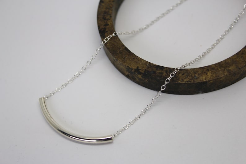 Silver curved tube necklace/silver curved bar necklace/sterling silver tube bar necklace/layering necklace/minimalist necklace/gift for her/ image 3