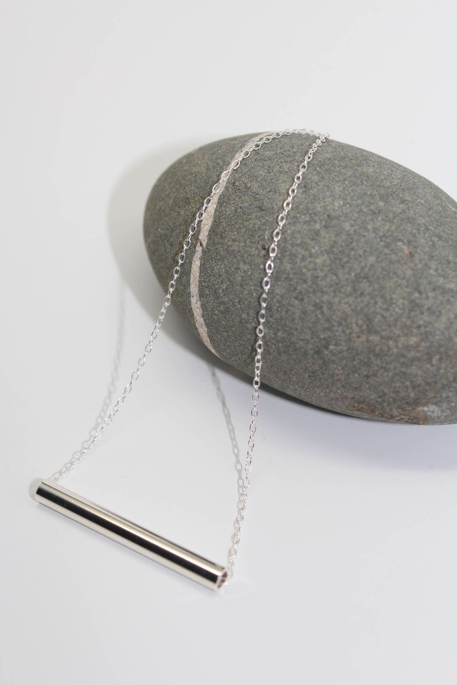 Silver bar necklace/silver tube necklace/horizontal bar Etsy