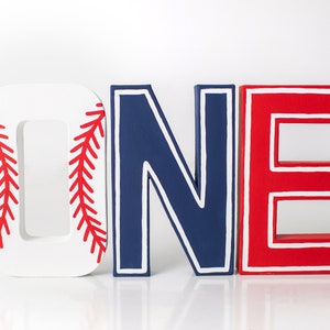 Baseball 1st Birthday Letters: Hand-Painted Paper Mache 'ONE'