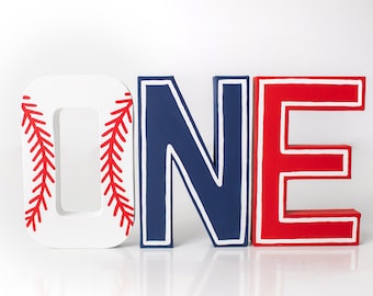 Baseball 1st Birthday Letters: Hand-Painted Paper Mache 'ONE'