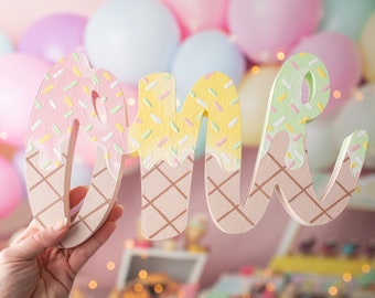 Ice Cream Script Letters Party Decorations, Ice Cream Decorations, Ice Cream Birthday, Ice Cream Letters, 1st Birthday, Ice Cream, ONE